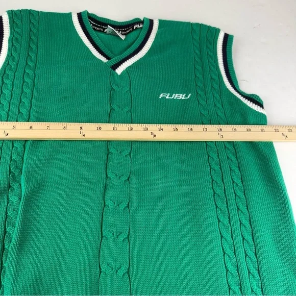 Vintage Fubu Mens XL Green Cable Knit Sweater Vest SEE ALL PICS. - Picture 2 of 6